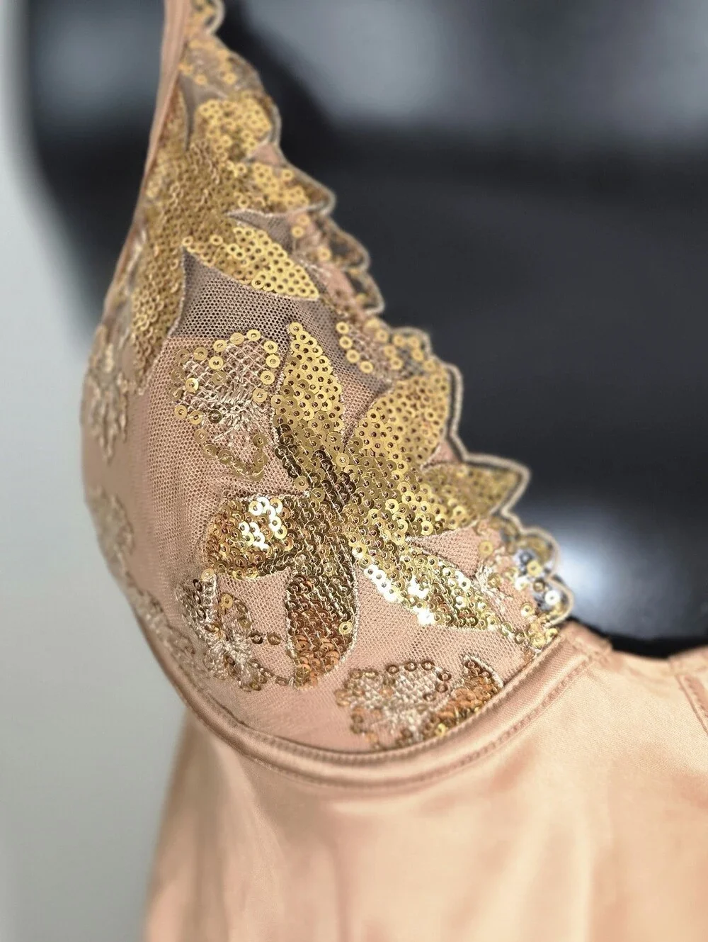 Victoria's Secret Gold Satin & Lace Chemise